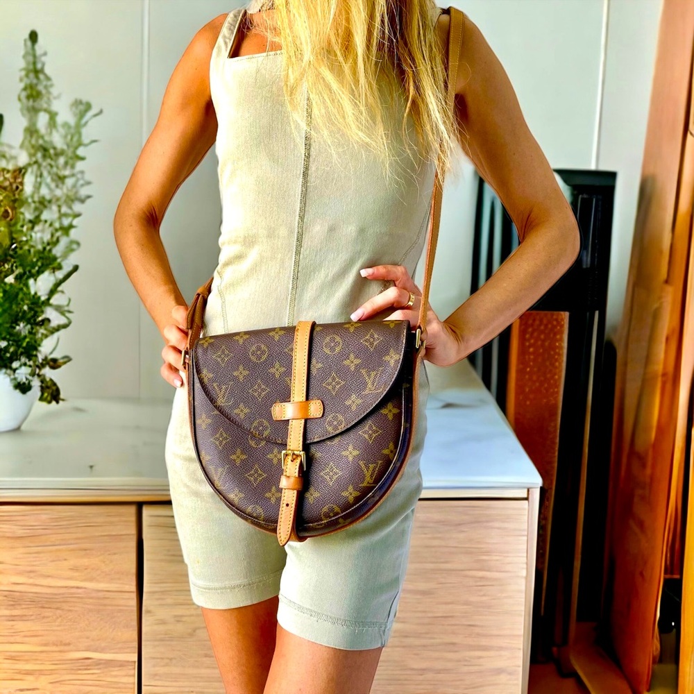 Louis Vuitton Brown Monogram Crossbody Saddle Bag with Tan Trim